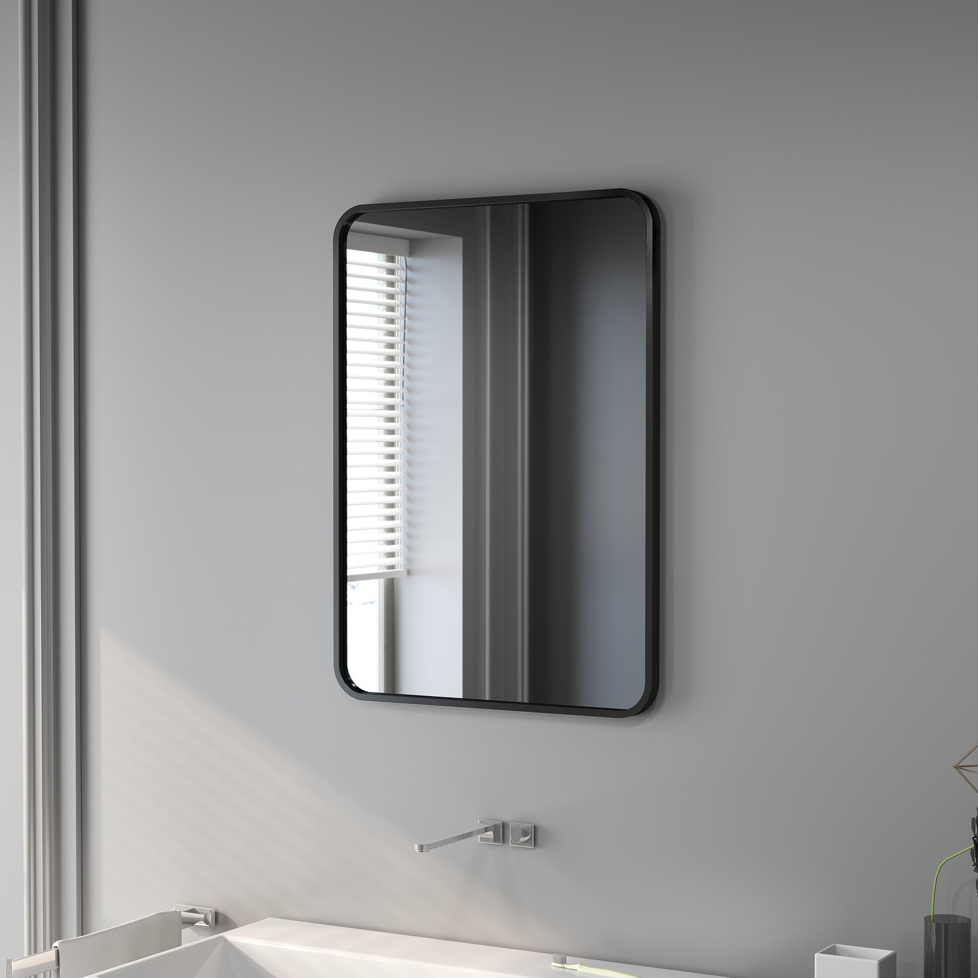 Bathroom Mirror 19.7x27.6 inches Wall Mirror Decorative Mirror with Metal Frame and Easy Hook Installation for Living Room Entryway Hallway Black