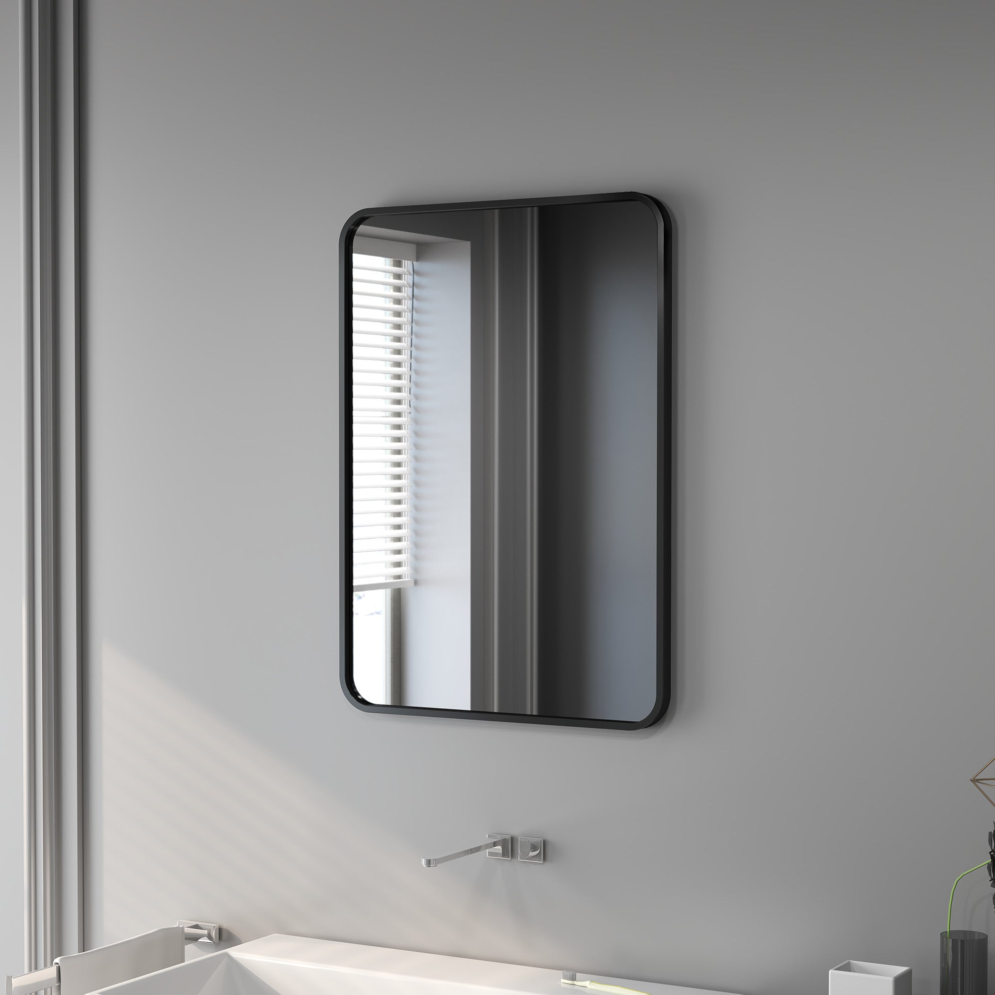 Bathroom Mirror 19.7x27.6 inches Wall Mirror Decorative Mirror with Metal Frame and Easy Hook Installation for Living Room Entryway Hallway Black