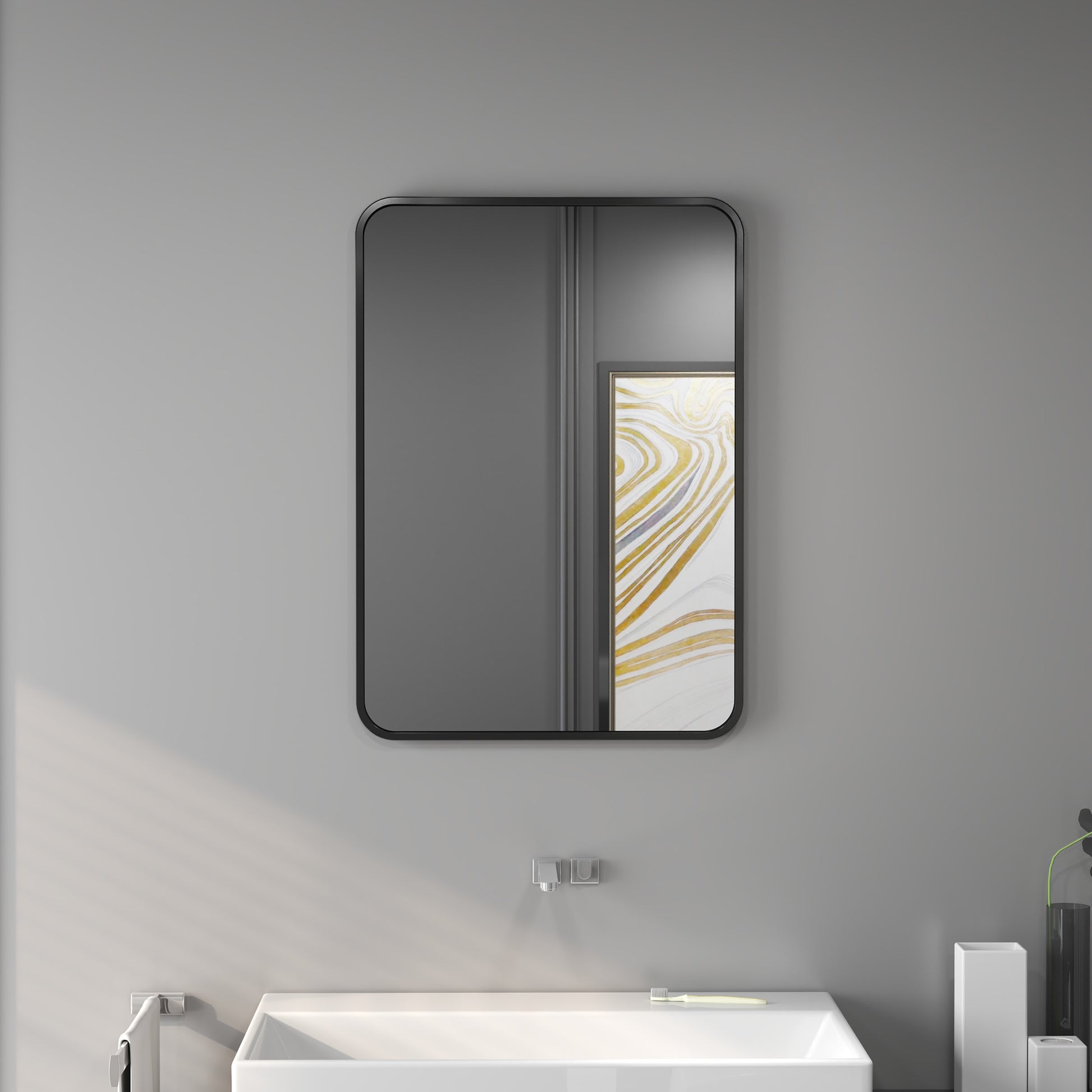 Bathroom Mirror 19.7x27.6 inches Wall Mirror Decorative Mirror with Metal Frame and Easy Hook Installation for Living Room Entryway Hallway Black