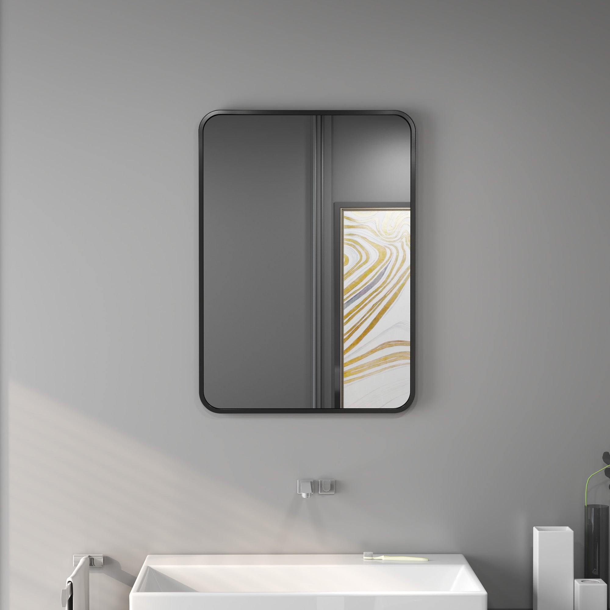 Bathroom Mirror 19.7x27.6 inches Wall Mirror Decorative Mirror with Metal Frame and Easy Hook Installation for Living Room Entryway Hallway Black