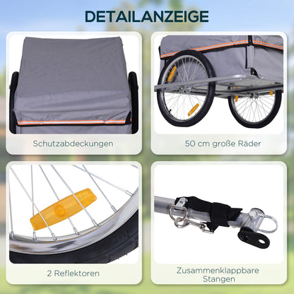 Foldable Bicycle Trailer Cargo Trailer with Coupling, Loadable up to 40 kg, Transport Trailer Trailer for Bicycle Handcart 140 x 88 x 60 cm