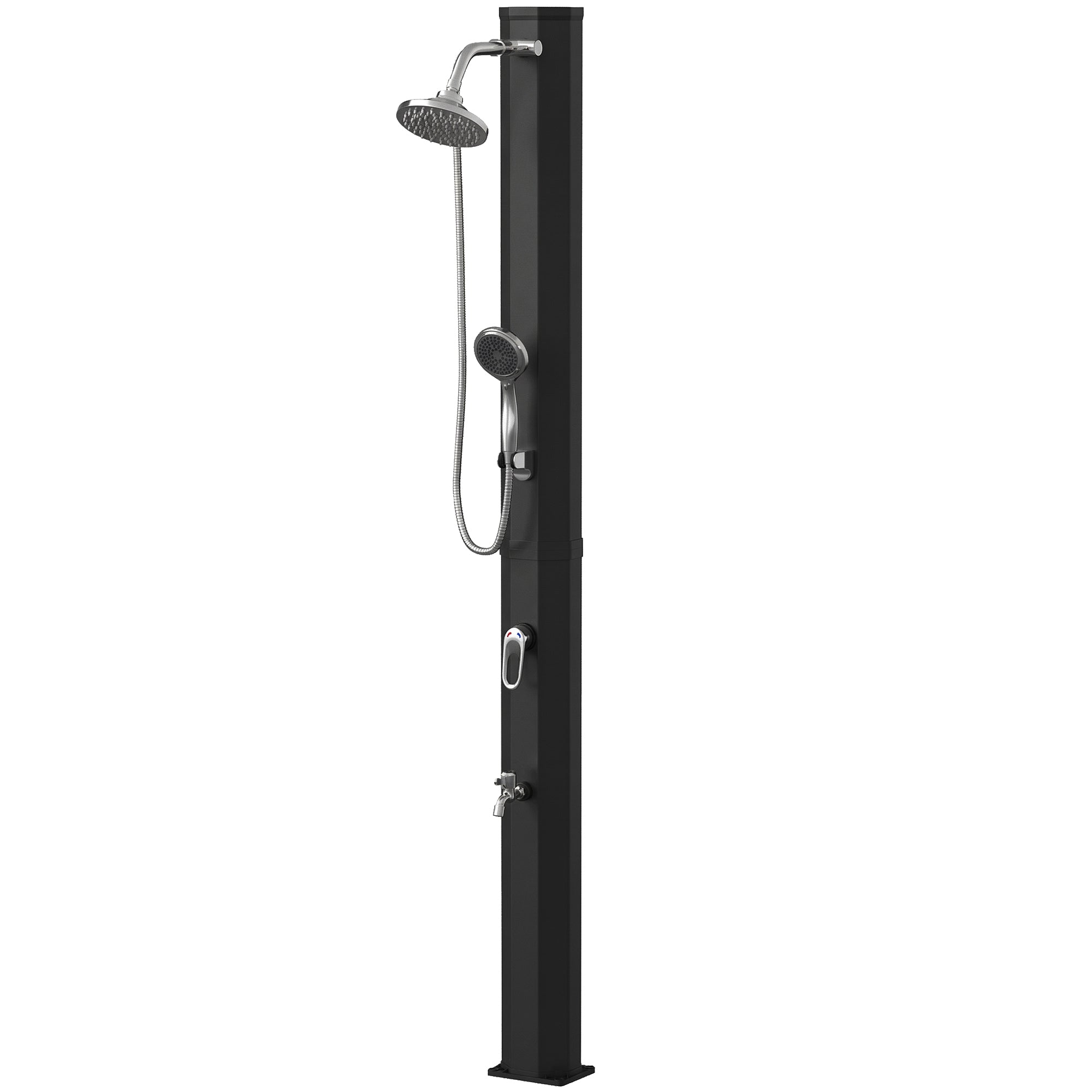 35 L Solar Garden Shower — Anti-Freeze Protection, Dual Rain Showerheads, Foot Tap, Max Water Temp 140°F (60°C), for Pool & Camping, No Electricity, Black