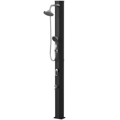 35 L Solar Garden Shower — Anti-Freeze Protection, Dual Rain Showerheads, Foot Tap, Max Water Temp 140°F (60°C), for Pool & Camping, No Electricity, Black