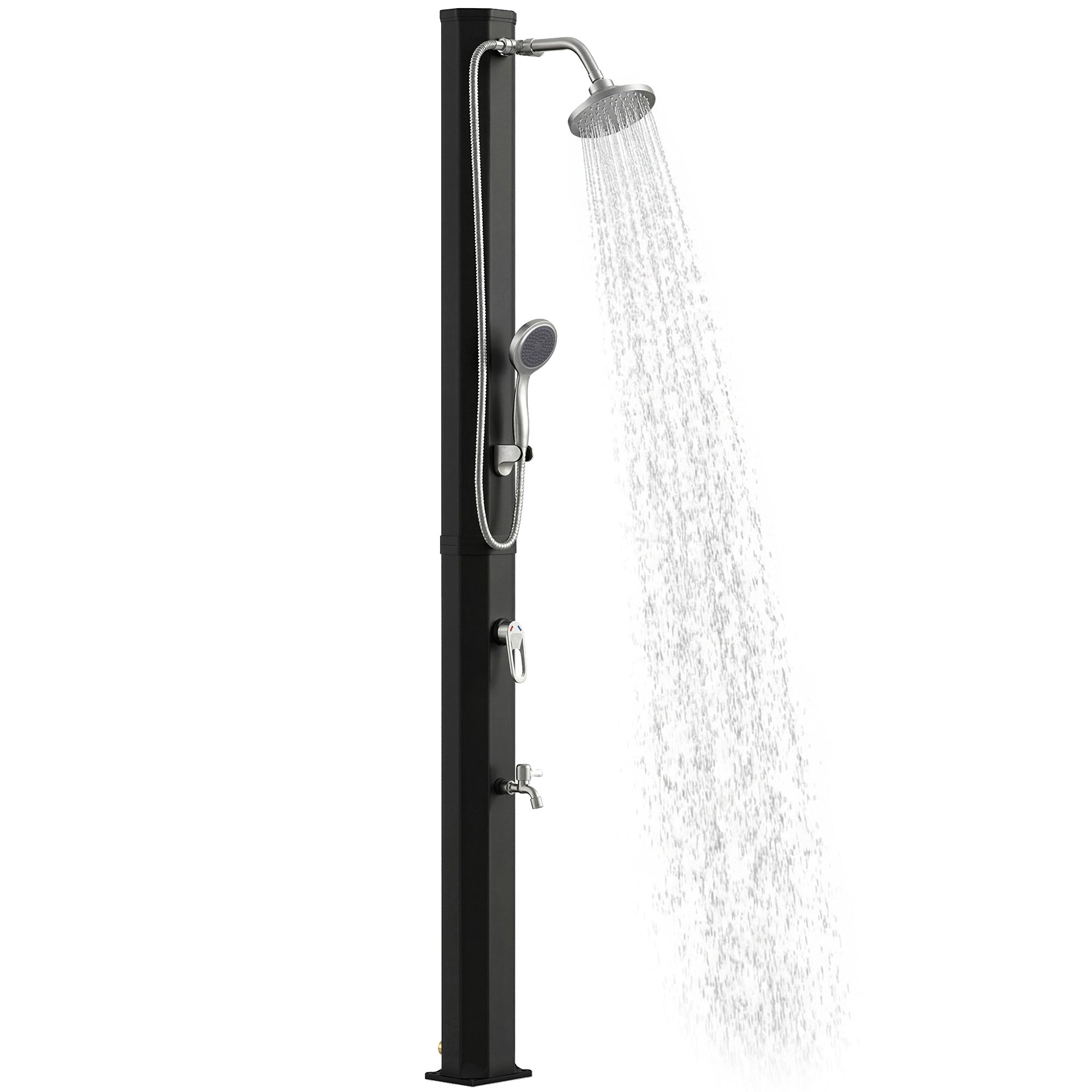 35 L Solar Garden Shower — Anti-Freeze Protection, Dual Rain Showerheads, Foot Tap, Max Water Temp 140°F (60°C), for Pool & Camping, No Electricity, Black