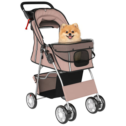 Foldable Pet Stroller — Steel Frame, 600D Oxford Fabric, Cup Holder & Storage, Coffee (29.5 x 17.7 x 38.2 in)