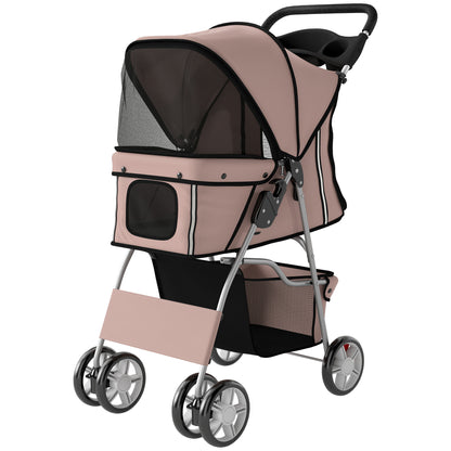 Foldable Pet Stroller — Steel Frame, 600D Oxford Fabric, Cup Holder & Storage, Coffee (29.5 x 17.7 x 38.2 in)