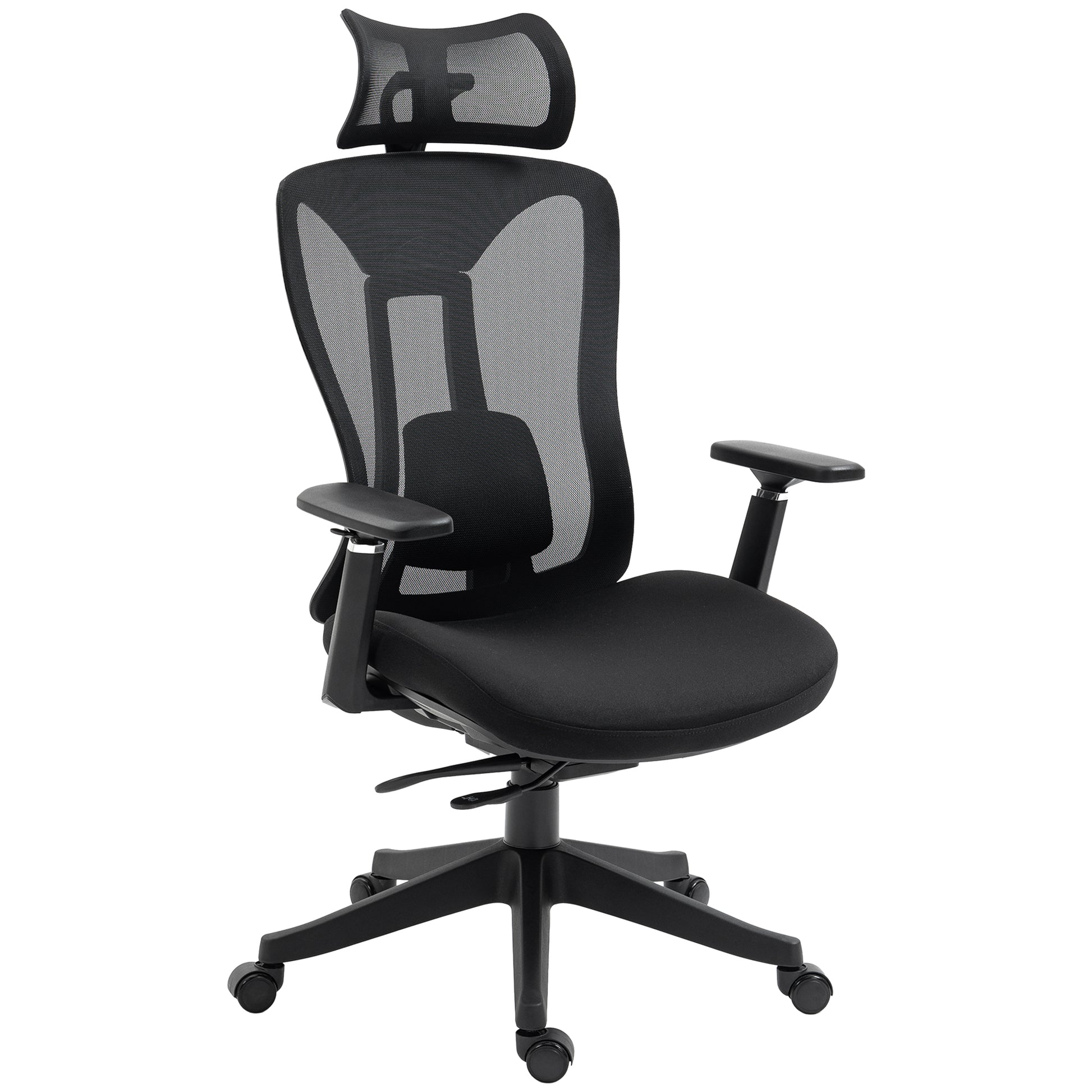 Mesh Office Chair Reclining Desk Chair with Adjustable Headrest Lumbar Support and 3D Armrests 150 kg Capacity 70x66x120-128 cm Black