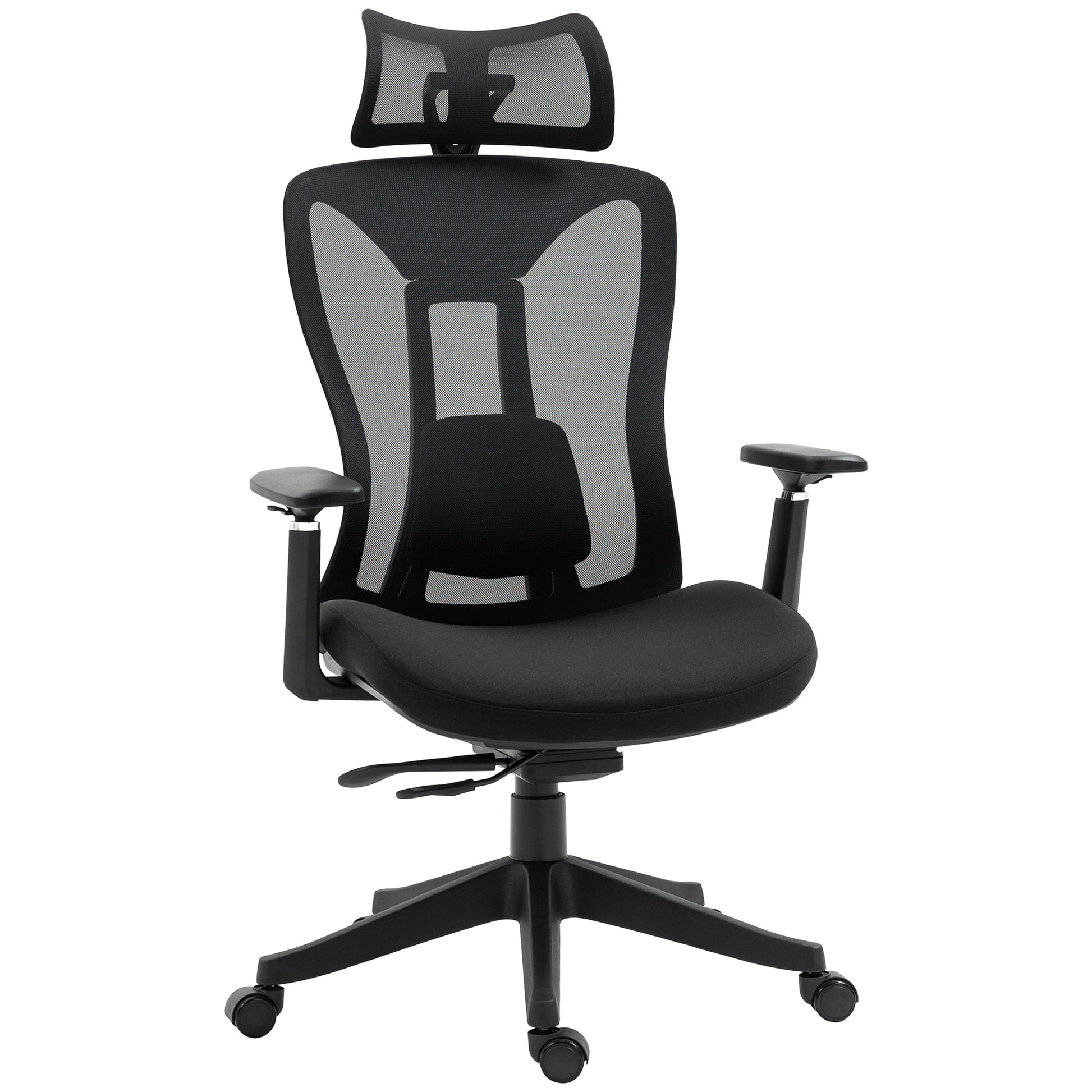 Mesh Office Chair Reclining Desk Chair with Adjustable Headrest Lumbar Support and 3D Armrests 150 kg Capacity 70x66x120-128 cm Black