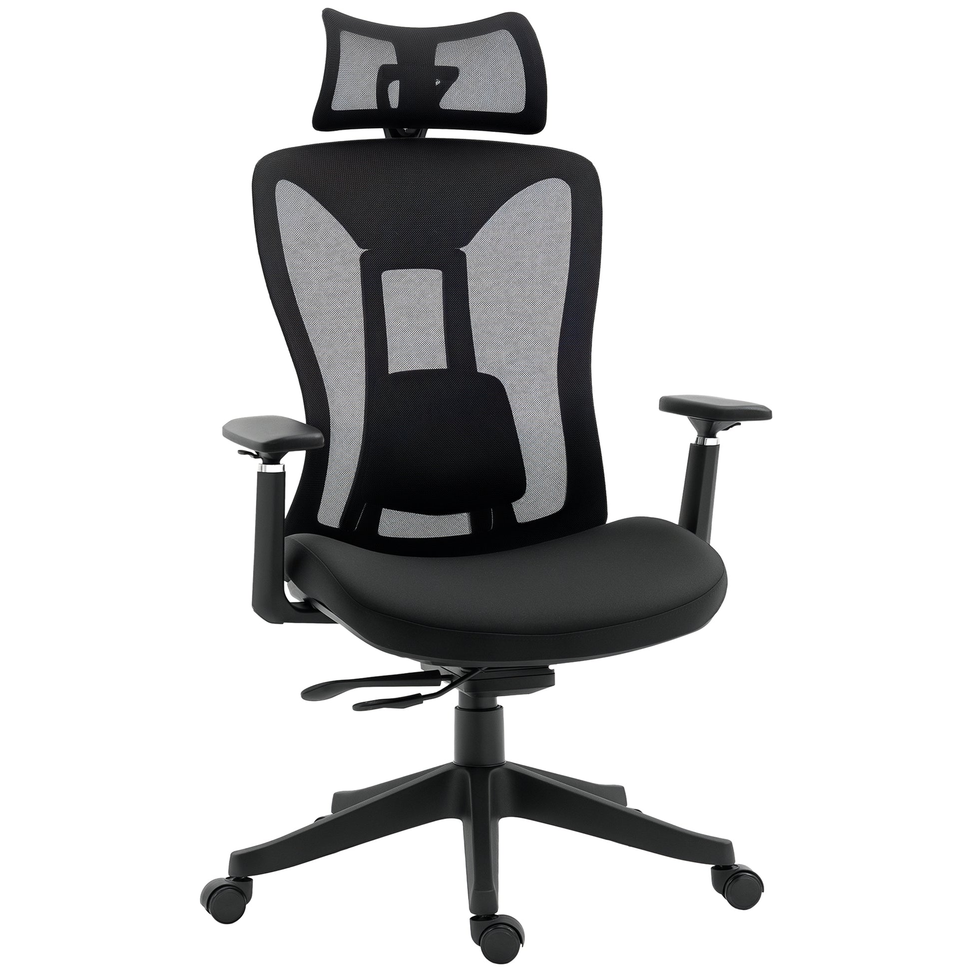 Mesh Office Chair Reclining Desk Chair with Adjustable Headrest Lumbar Support and 3D Armrests 150 kg Capacity 70x66x120-128 cm Black