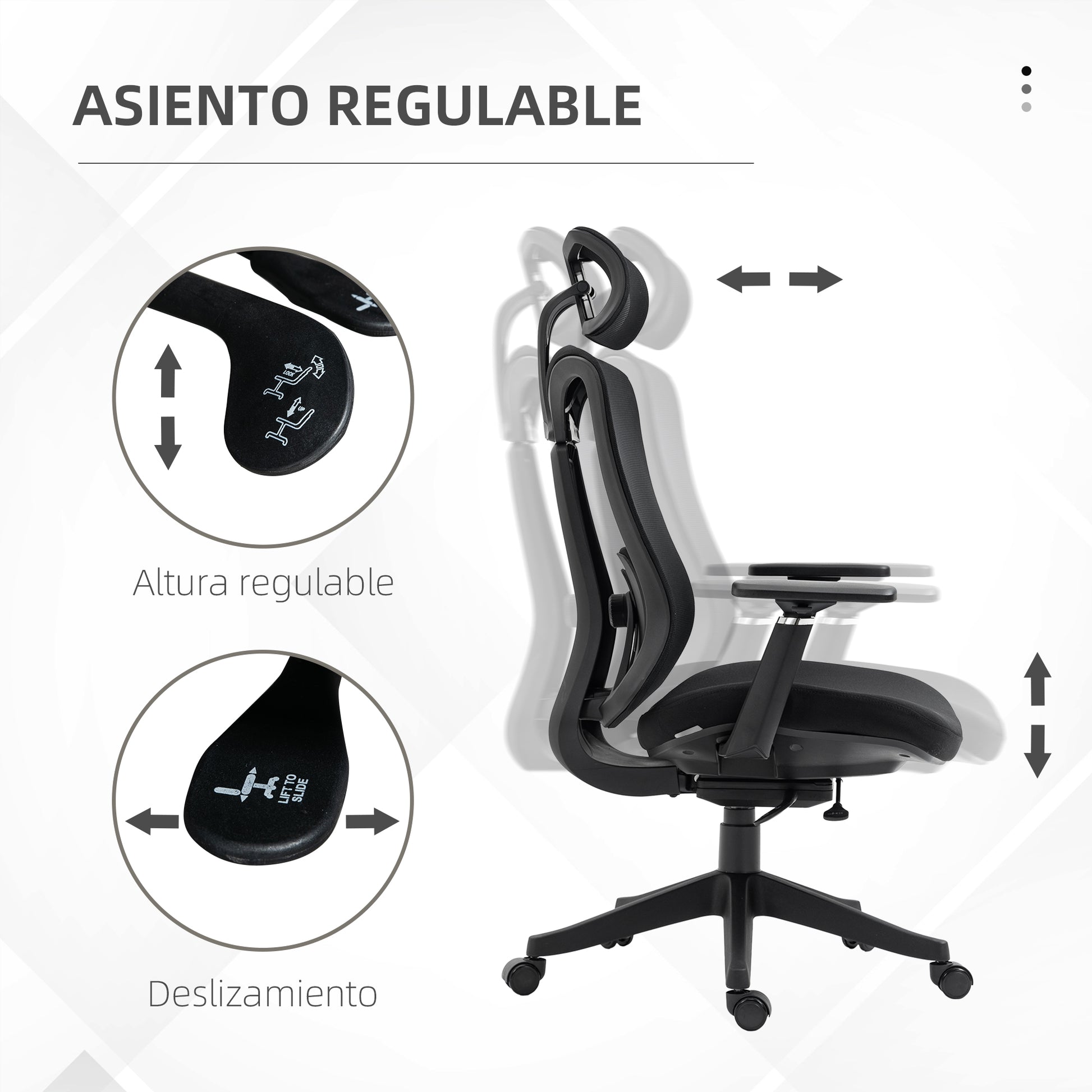 Mesh Office Chair Reclining Desk Chair with Adjustable Headrest Lumbar Support and 3D Armrests 150 kg Capacity 70x66x120-128 cm Black