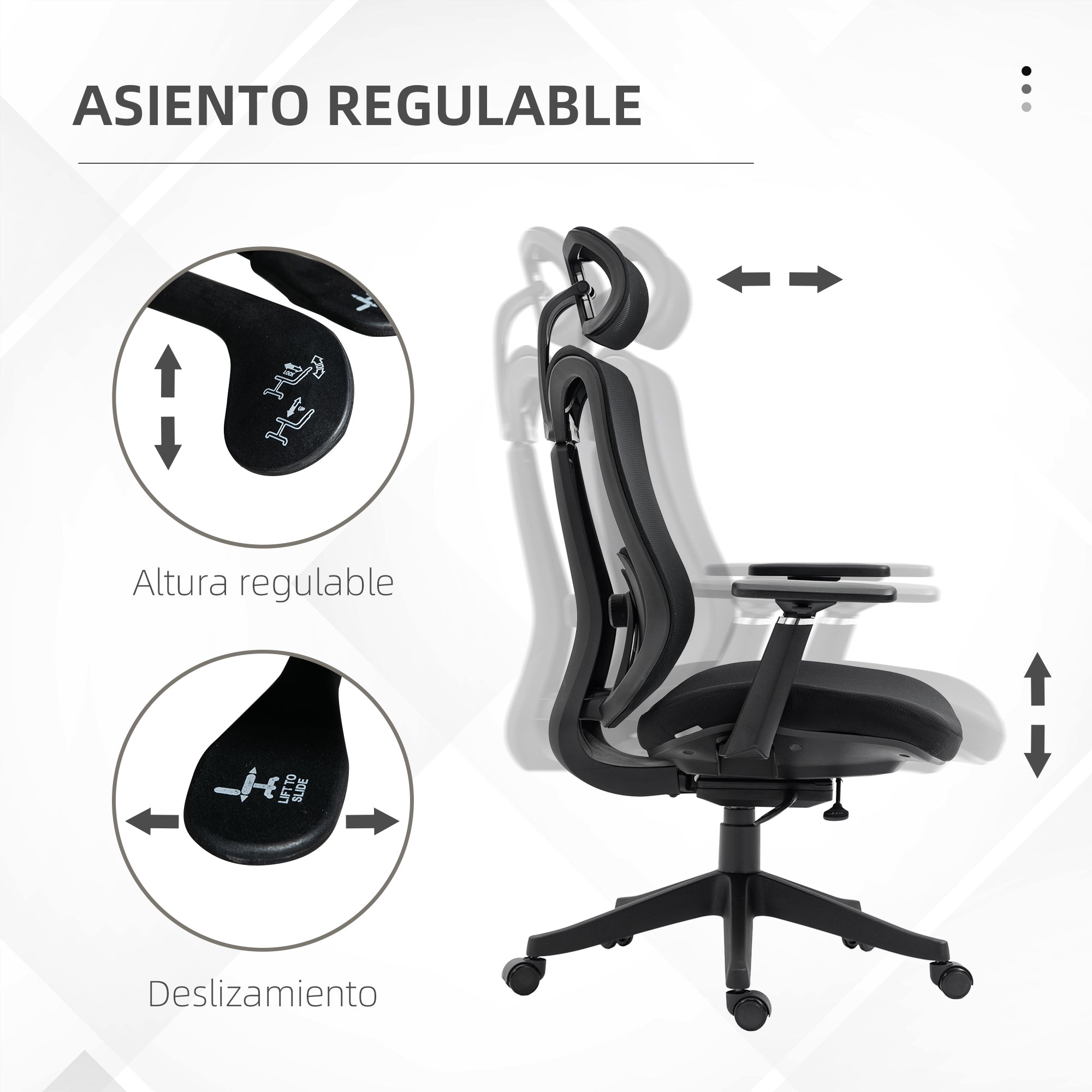 Mesh Office Chair Reclining Desk Chair with Adjustable Headrest Lumbar Support and 3D Armrests 150 kg Capacity 70x66x120-128 cm Black