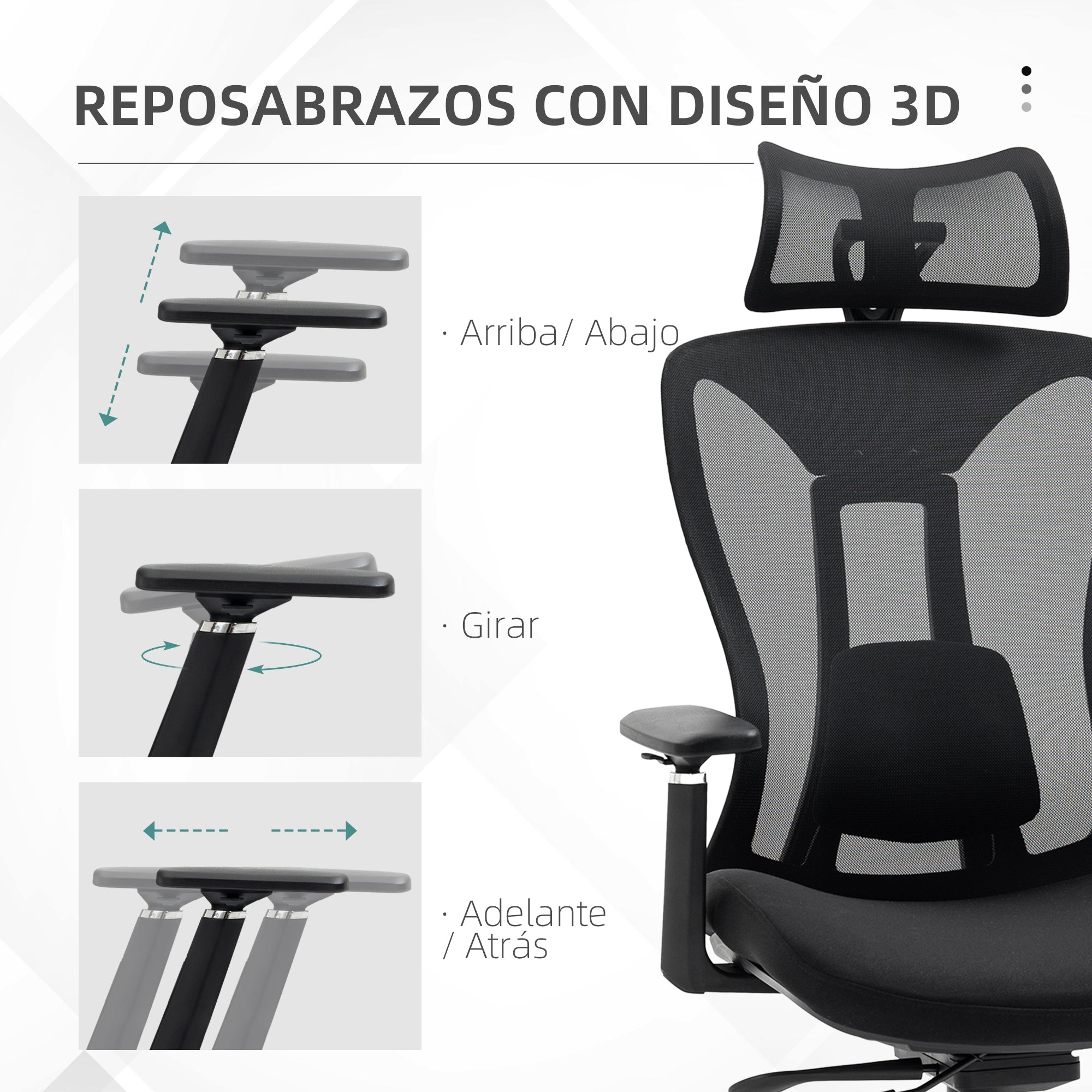 Mesh Office Chair Reclining Desk Chair with Adjustable Headrest Lumbar Support and 3D Armrests 150 kg Capacity 70x66x120-128 cm Black