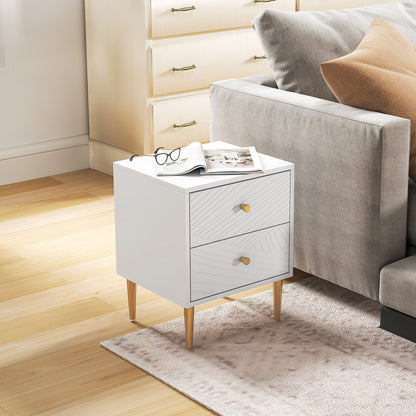 Bedside Table, Nightstand, with 2 Drawers, Gold Handles, Steel Legs, for Bedroom, Living Room, 40 x 35 x 50 cm, White