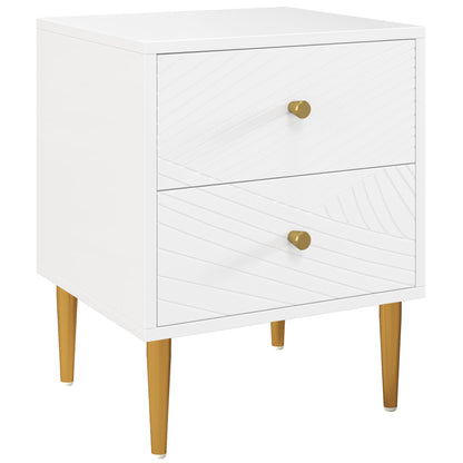 Bedside Table, Nightstand, with 2 Drawers, Gold Handles, Steel Legs, for Bedroom, Living Room, 40 x 35 x 50 cm, White