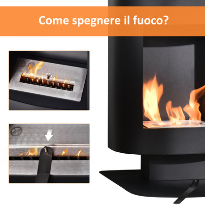 1.5L Ethanol Fireplace with 3 Hours Duration, Fireplace with Cover up to 20 sqm Heat Output 2000W, 46.5x53x65cm, Black