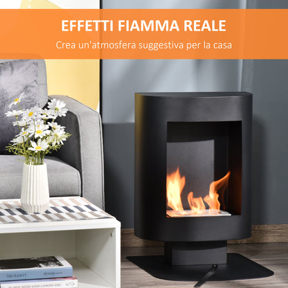 1.5L Ethanol Fireplace with 3 Hours Duration, Fireplace with Cover up to 20 sqm Heat Output 2000W, 46.5x53x65cm, Black