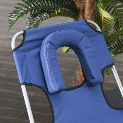 Reclining and Folding Garden Sun Lounger with Reading Hole Headrest and Adjustable Backrest in 5 Levels for Beach 182x56x28 cm Blue
