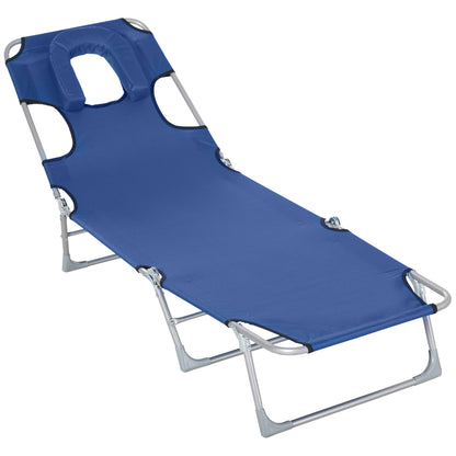 Reclining and Folding Garden Sun Lounger with Reading Hole Headrest and Adjustable Backrest in 5 Levels for Beach 182x56x28 cm Blue