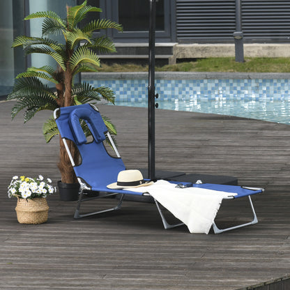 Reclining and Folding Garden Sun Lounger with Reading Hole Headrest and Adjustable Backrest in 5 Levels for Beach 182x56x28 cm Blue