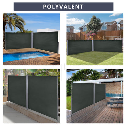 Double Side Awning Privacy Screen Retractable Windbreak 6L x 1.80H m High-Density 180 g/m² Anti-UV Polyester Gray