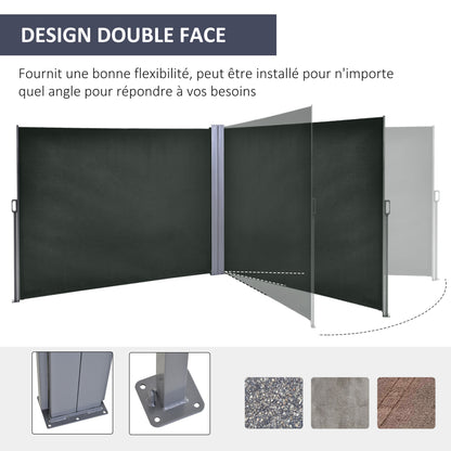 Double Side Awning Privacy Screen Retractable Windbreak 6L x 1.80H m High-Density 180 g/m² Anti-UV Polyester Gray