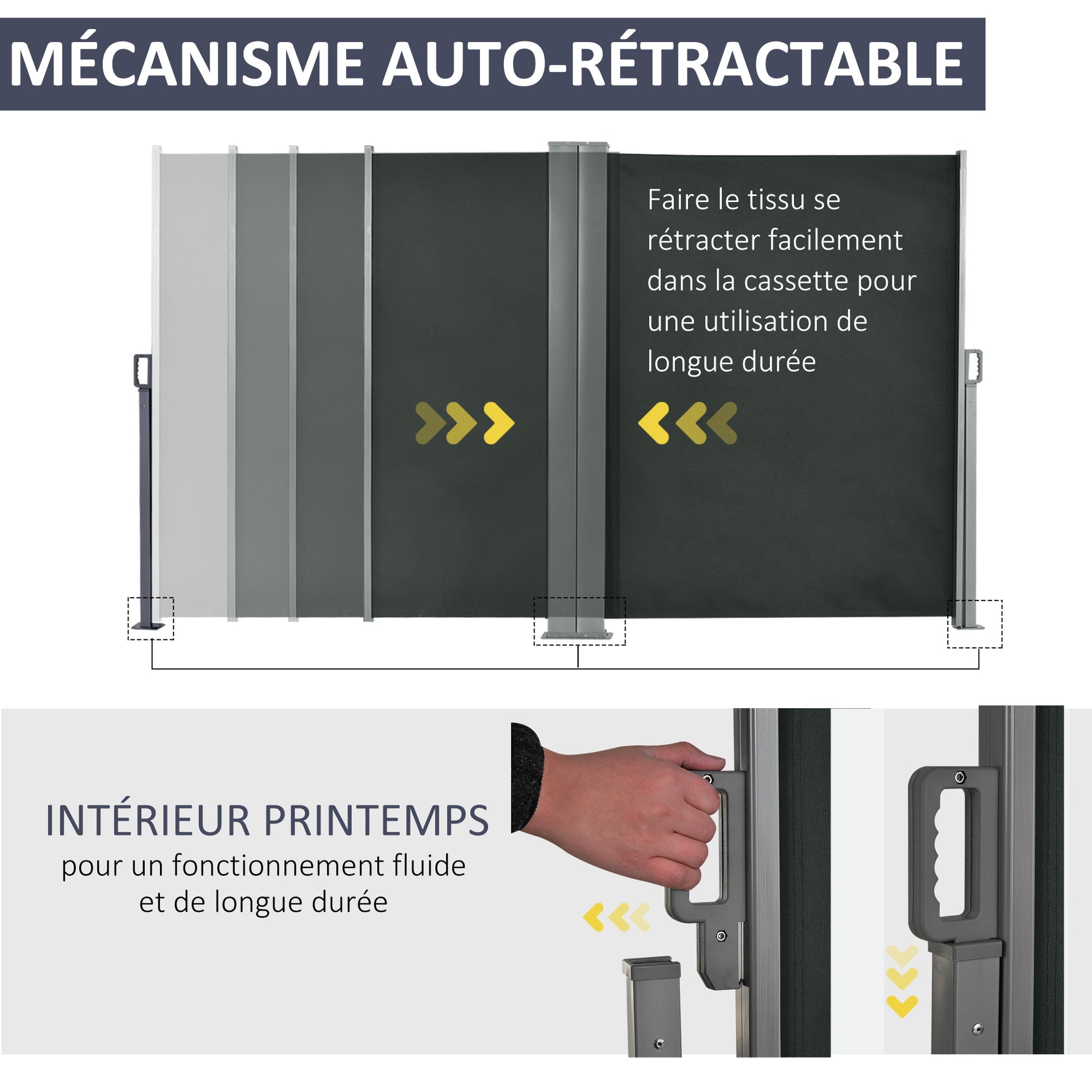 Double Side Awning Privacy Screen Retractable Windbreak 6L x 1.80H m High-Density 180 g/m² Anti-UV Polyester Gray