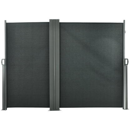 Double Side Awning Privacy Screen Retractable Windbreak 6L x 1.80H m High-Density 180 g/m² Anti-UV Polyester Gray