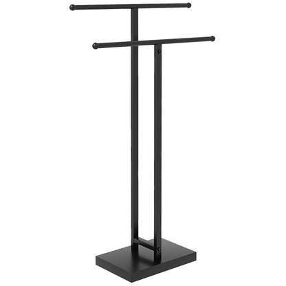 Freestanding Towel Rack 2-Tier Metal Towel Holder for Bathroom, 50W x 18.5D x 85H cm, Black