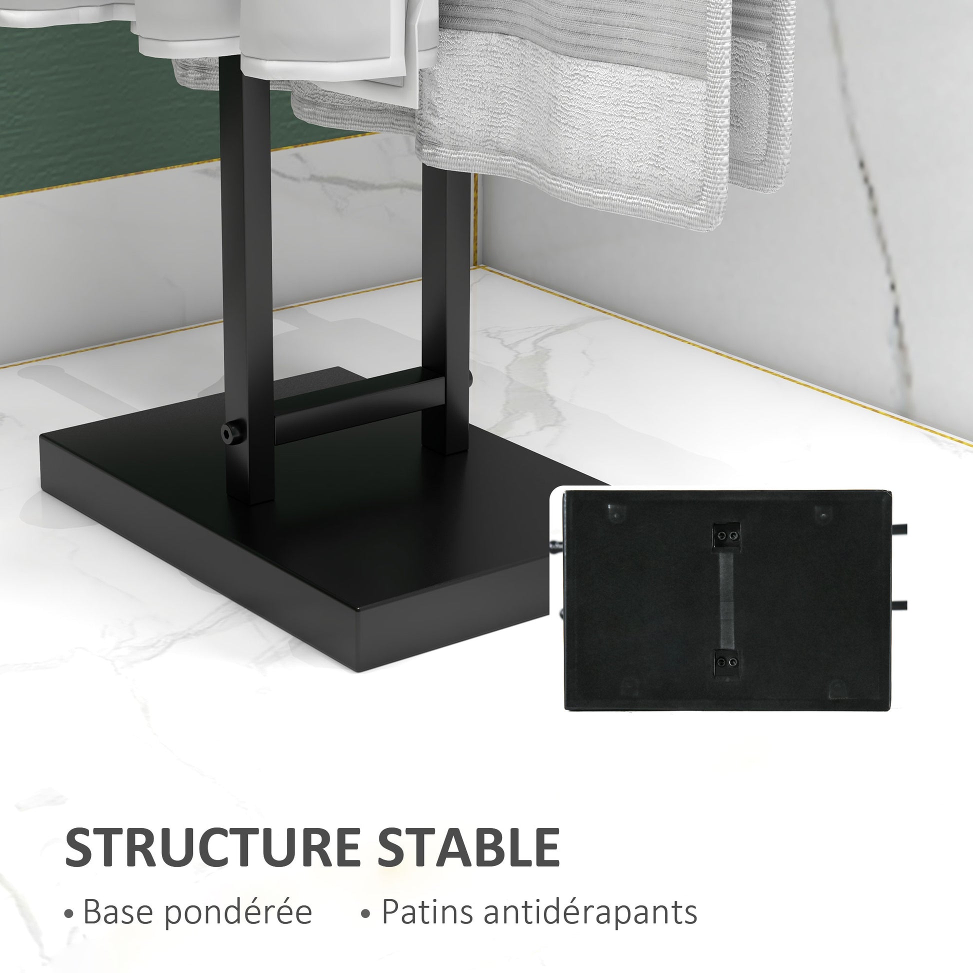 Freestanding Towel Rack 2-Tier Metal Towel Holder for Bathroom, 50W x 18.5D x 85H cm, Black