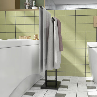 Freestanding Towel Rack 2-Tier Metal Towel Holder for Bathroom, 50W x 18.5D x 85H cm, Black