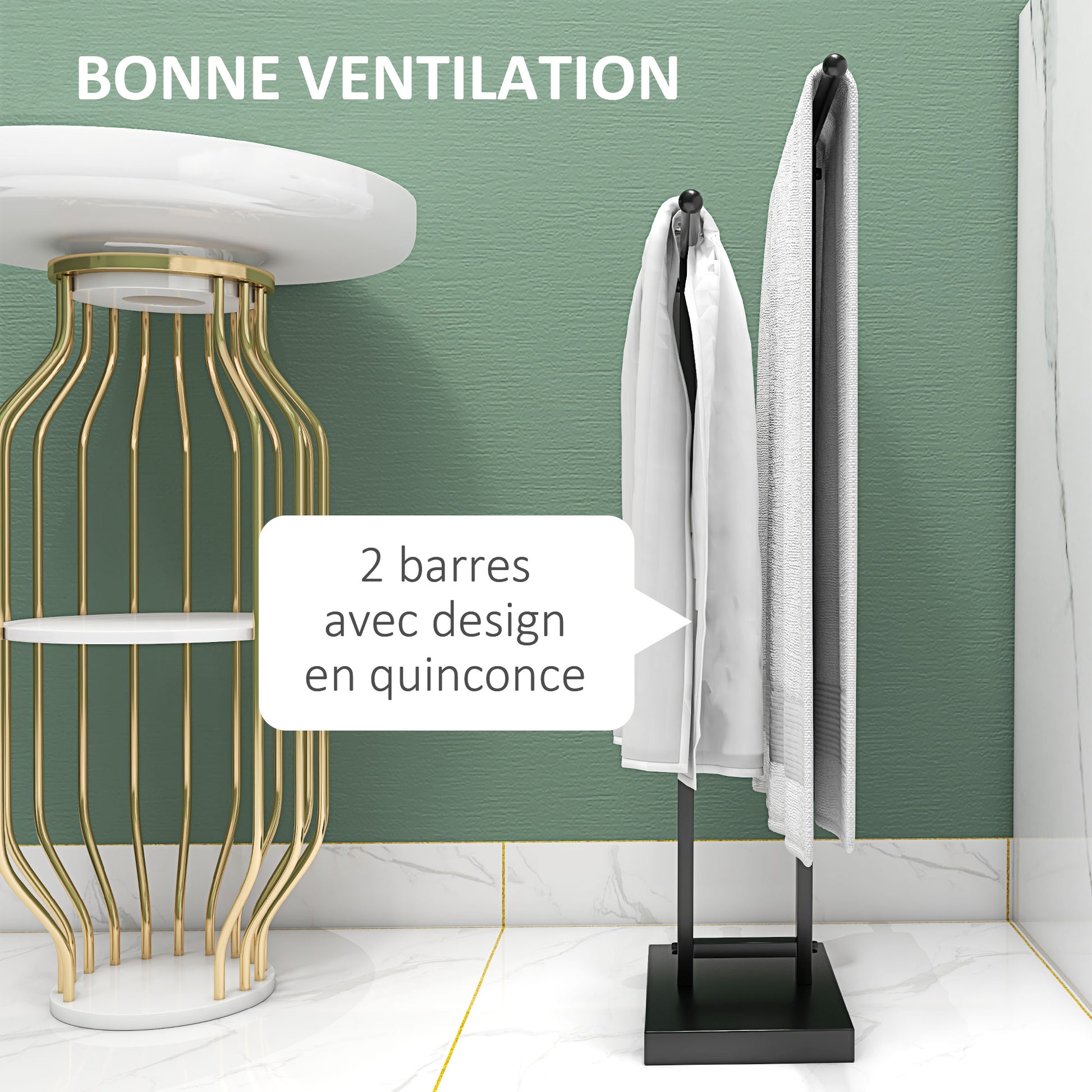 Freestanding Towel Rack 2-Tier Metal Towel Holder for Bathroom, 50W x 18.5D x 85H cm, Black