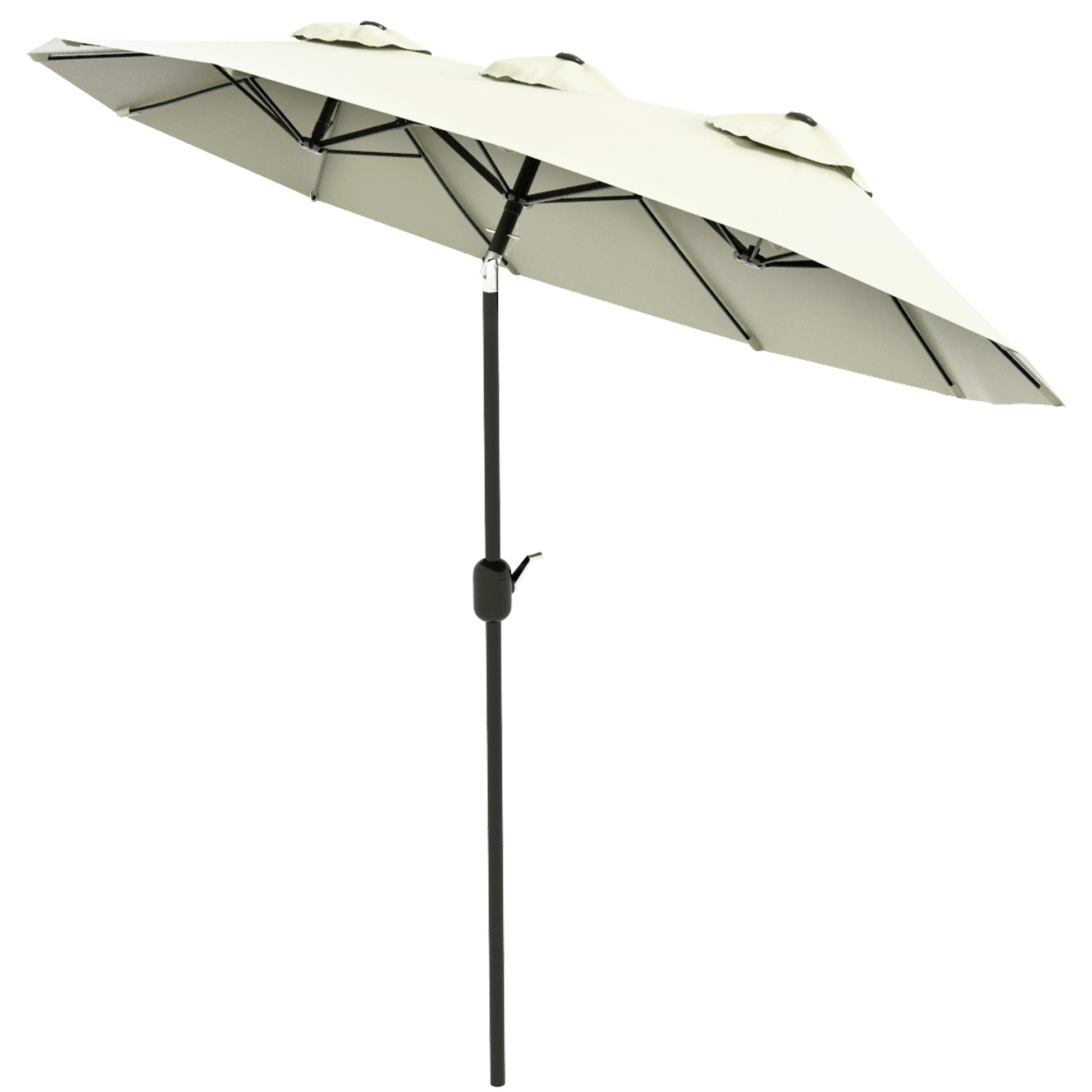 Double Umbrella 2.95x1.52 m Patio Umbrella with 45° Tilt Manual Crank and 3 Ventilation Holes Large Umbrella for Patio Beach Pool Beige