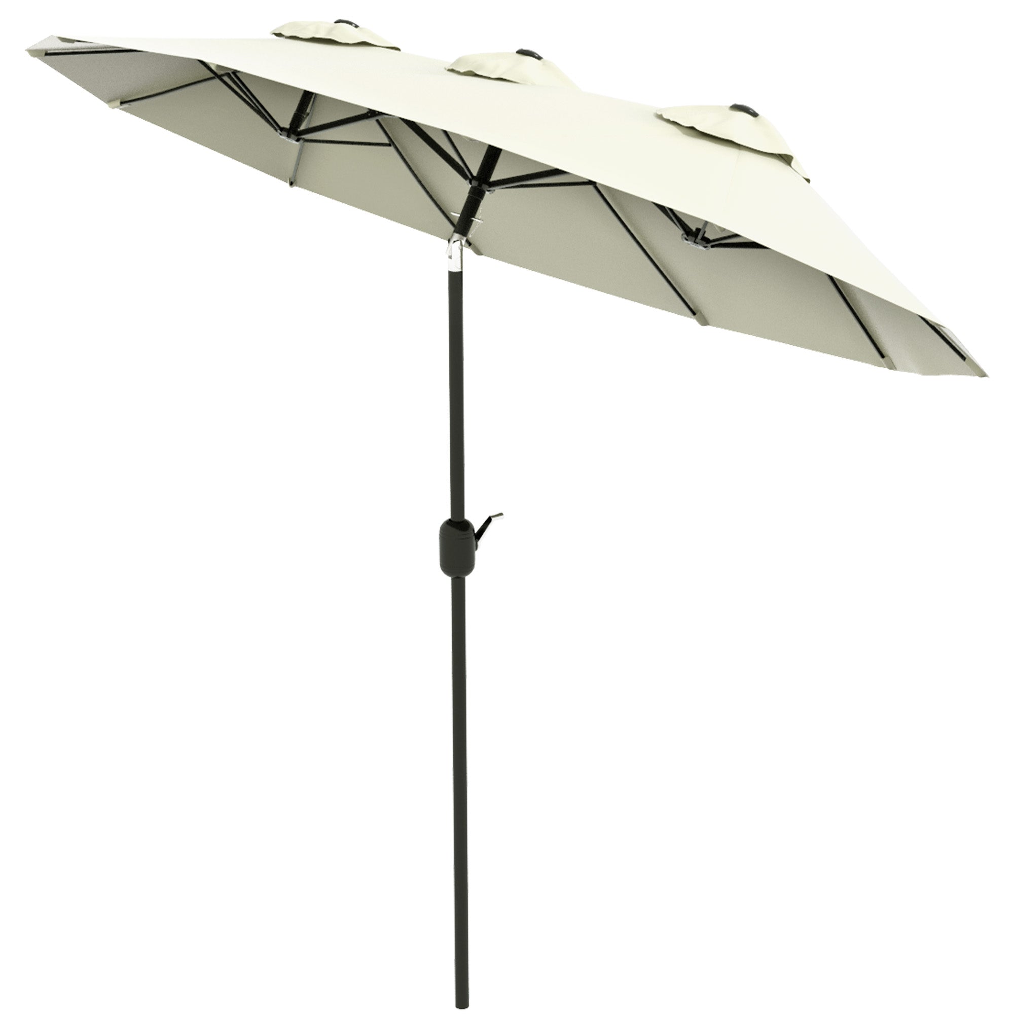 Double Umbrella 2.95x1.52 m Patio Umbrella with 45° Tilt Manual Crank and 3 Ventilation Holes Large Umbrella for Patio Beach Pool Beige