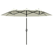 Double Umbrella 2.95x1.52 m Patio Umbrella with 45° Tilt Manual Crank and 3 Ventilation Holes Large Umbrella for Patio Beach Pool Beige