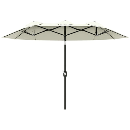 Double Umbrella 2.95x1.52 m Patio Umbrella with 45° Tilt Manual Crank and 3 Ventilation Holes Large Umbrella for Patio Beach Pool Beige