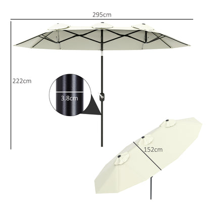 Double Umbrella 2.95x1.52 m Patio Umbrella with 45° Tilt Manual Crank and 3 Ventilation Holes Large Umbrella for Patio Beach Pool Beige