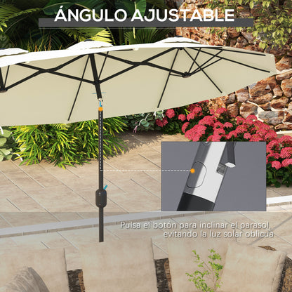 Double Umbrella 2.95x1.52 m Patio Umbrella with 45° Tilt Manual Crank and 3 Ventilation Holes Large Umbrella for Patio Beach Pool Beige