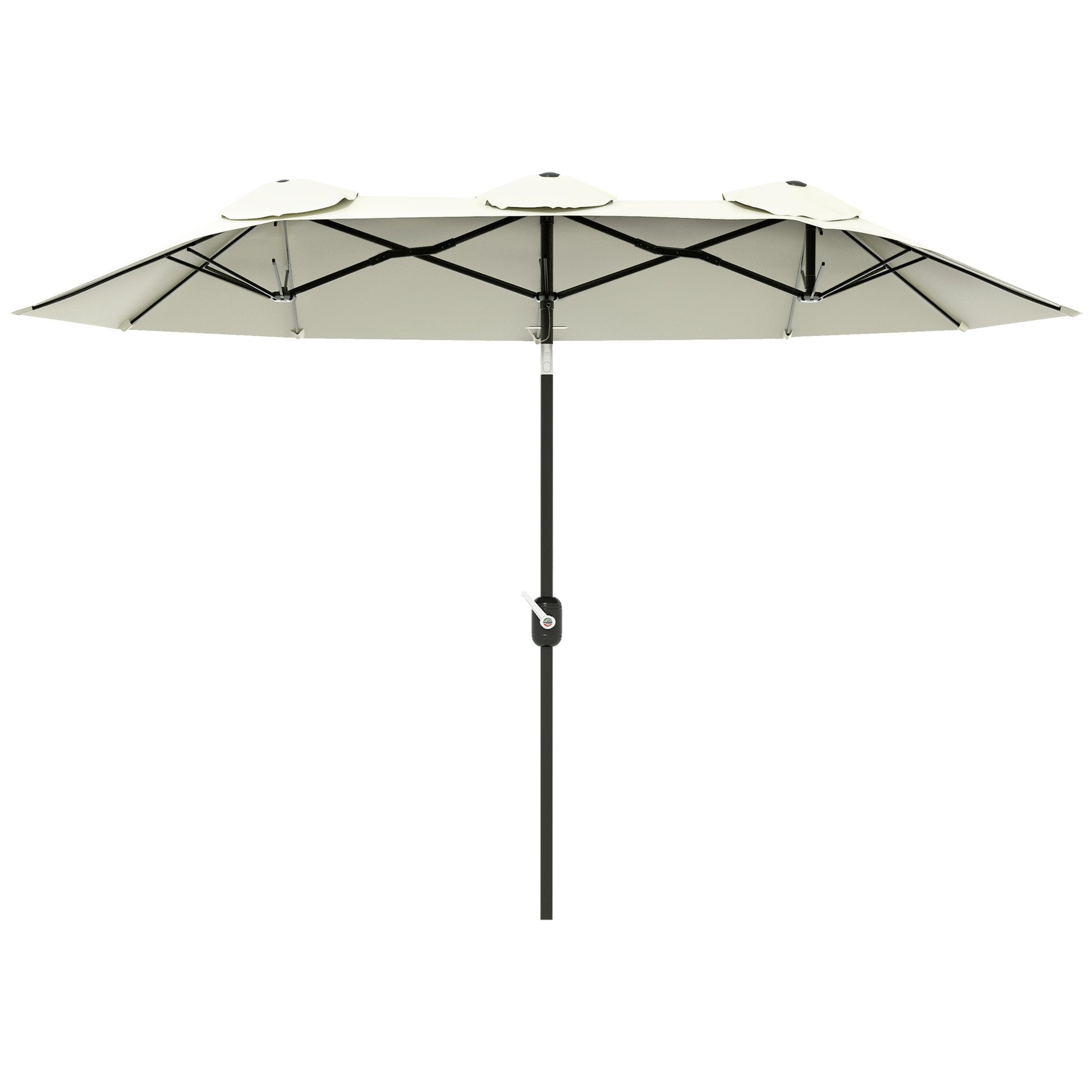 Double Umbrella 2.95x1.52 m Patio Umbrella with 45° Tilt Manual Crank and 3 Ventilation Holes Large Umbrella for Patio Beach Pool Beige