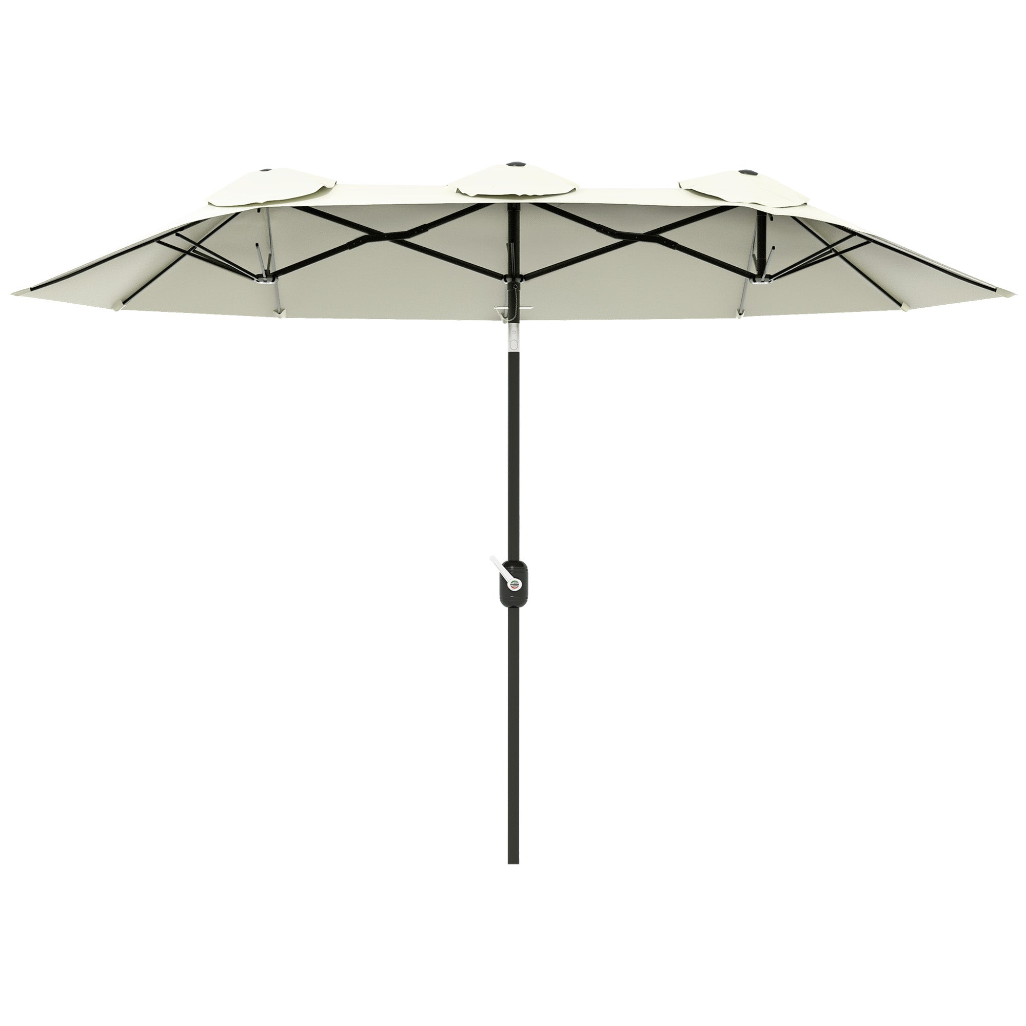 Double Umbrella 2.95x1.52 m Patio Umbrella with 45° Tilt Manual Crank and 3 Ventilation Holes Large Umbrella for Patio Beach Pool Beige