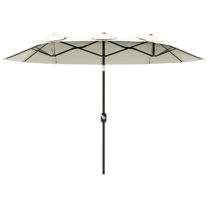 Double Umbrella 2.95x1.52 m Patio Umbrella with 45° Tilt Manual Crank and 3 Ventilation Holes Large Umbrella for Patio Beach Pool Beige