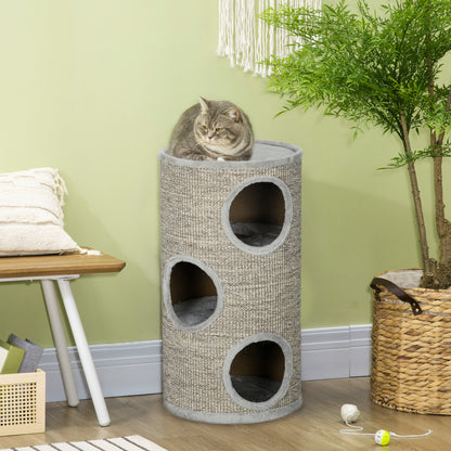 Scratching Barrel 70 cm High Ø 38 cm Three-Story Cat Barrel with Plush Edge, Cat Cave, Scratching Post for Small Cats, Gray