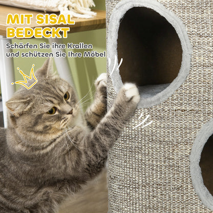 Scratching Barrel 70 cm High Ø 38 cm Three-Story Cat Barrel with Plush Edge, Cat Cave, Scratching Post for Small Cats, Gray