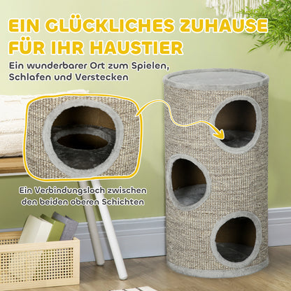 Scratching Barrel 70 cm High Ø 38 cm Three-Story Cat Barrel with Plush Edge, Cat Cave, Scratching Post for Small Cats, Gray