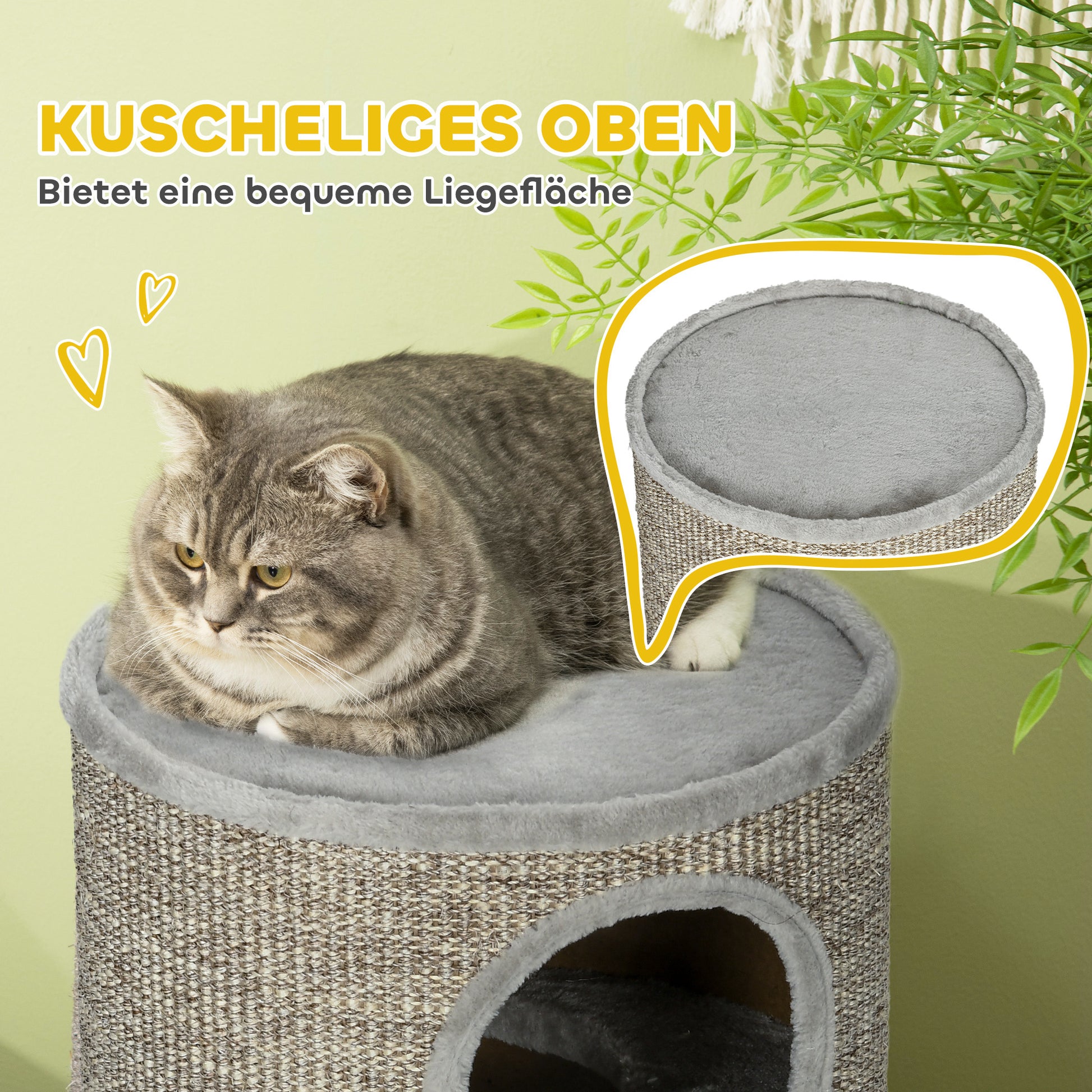 Scratching Barrel 70 cm High Ø 38 cm Three-Story Cat Barrel with Plush Edge, Cat Cave, Scratching Post for Small Cats, Gray