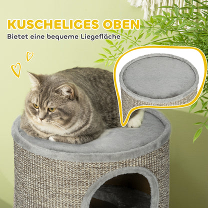 Scratching Barrel 70 cm High Ø 38 cm Three-Story Cat Barrel with Plush Edge, Cat Cave, Scratching Post for Small Cats, Gray