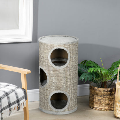 Scratching Barrel 70 cm High Ø 38 cm Three-Story Cat Barrel with Plush Edge, Cat Cave, Scratching Post for Small Cats, Gray