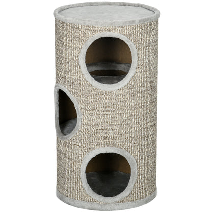 Scratching Barrel 70 cm High Ø 38 cm Three-Story Cat Barrel with Plush Edge, Cat Cave, Scratching Post for Small Cats, Gray