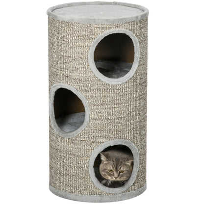 Scratching Barrel 70 cm High Ø 38 cm Three-Story Cat Barrel with Plush Edge, Cat Cave, Scratching Post for Small Cats, Gray