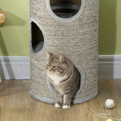 Scratching Barrel 70 cm High Ø 38 cm Three-Story Cat Barrel with Plush Edge, Cat Cave, Scratching Post for Small Cats, Gray