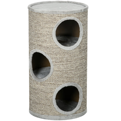 Scratching Barrel 70 cm High Ø 38 cm Three-Story Cat Barrel with Plush Edge, Cat Cave, Scratching Post for Small Cats, Gray